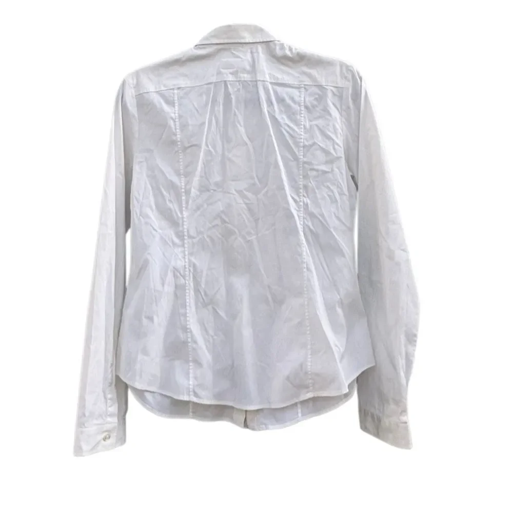 Burberry Women's White Cotton Blend Ruffle Button Down Dress Shirt - Picture 3 of 6